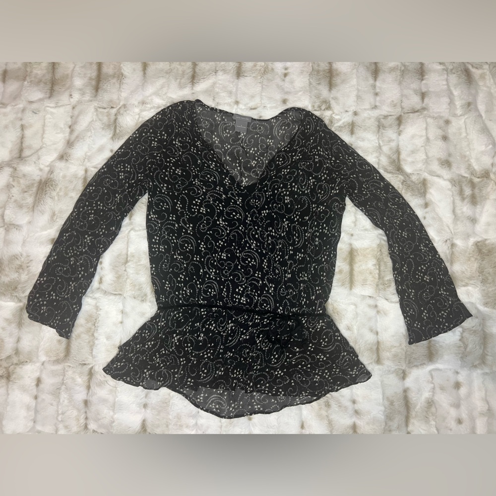 Ann Taylor “chiffon” silk tank liner blouse black floral paisley size 4